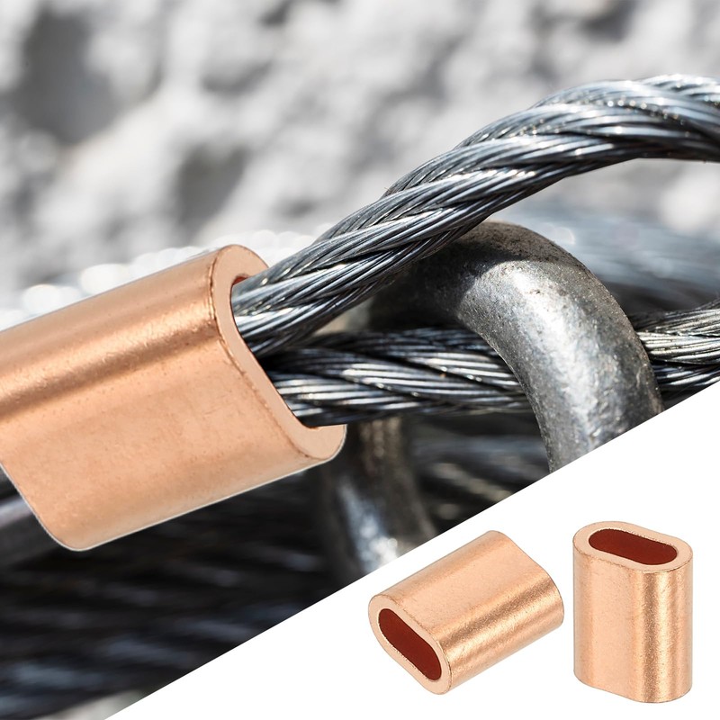 sourcing map 1/8"(2.5mm) Wire Rope Stop Sleeve, Copper Crimping Loops