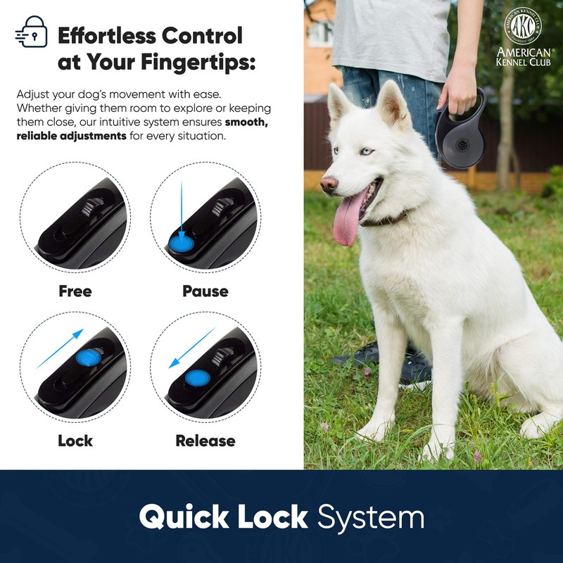 American Kennel Club Retractable Dog Leash, 16.4ft, Tangle-Free, Ergonomic Grip,