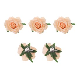 sourcing map 5 Pcs Rose Flower Hair Clips 4 Inch Flower Hair Pins Flower Brooch for Women Hair Accessories Champagne