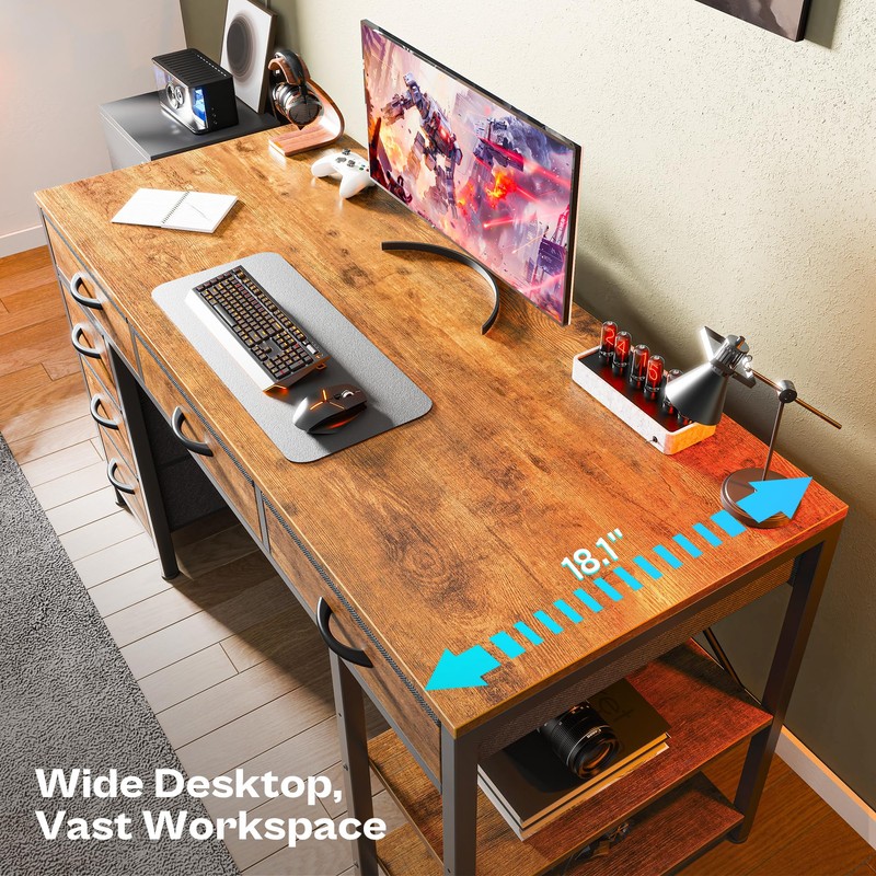 Huuger Computer Desk with 6 Drawers, 47 Inch Office Desk