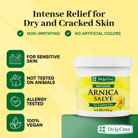 De La Cruz Arnica Salve, crema de pies para pies secos y agrietados y loción hidratante para manos secas, 24 horas de humedad para piel seca y áspera, tamaño JUMBO 5.5 onzas