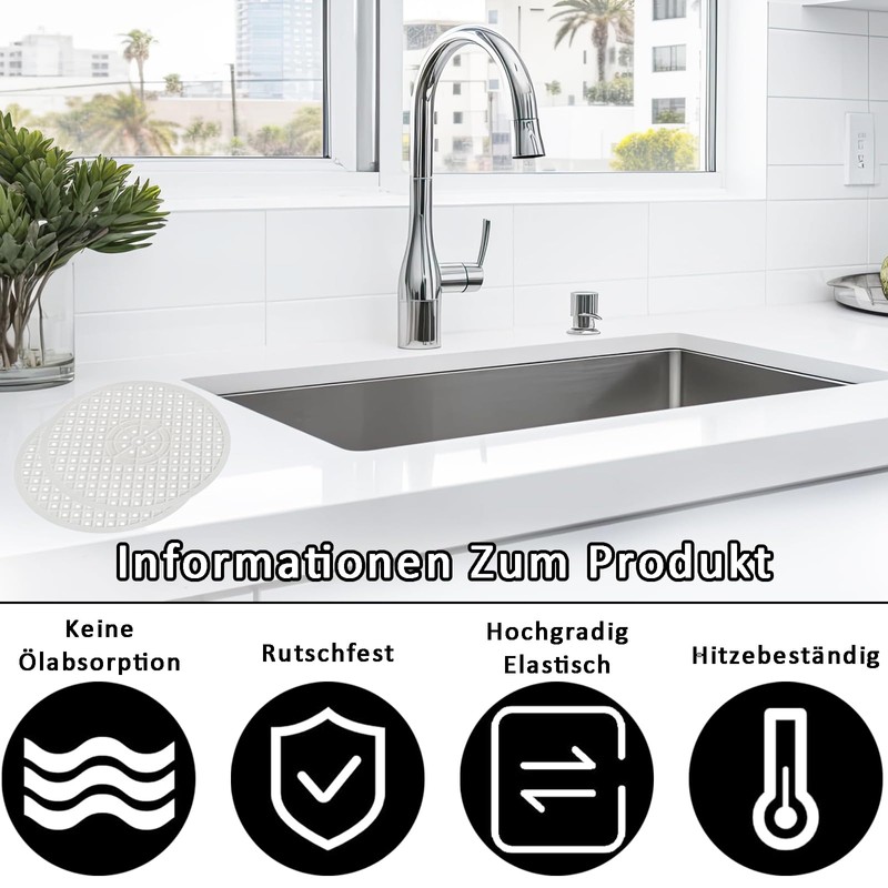 Sink Liner, Pack of 2 Round Sink Liners, White Rubber