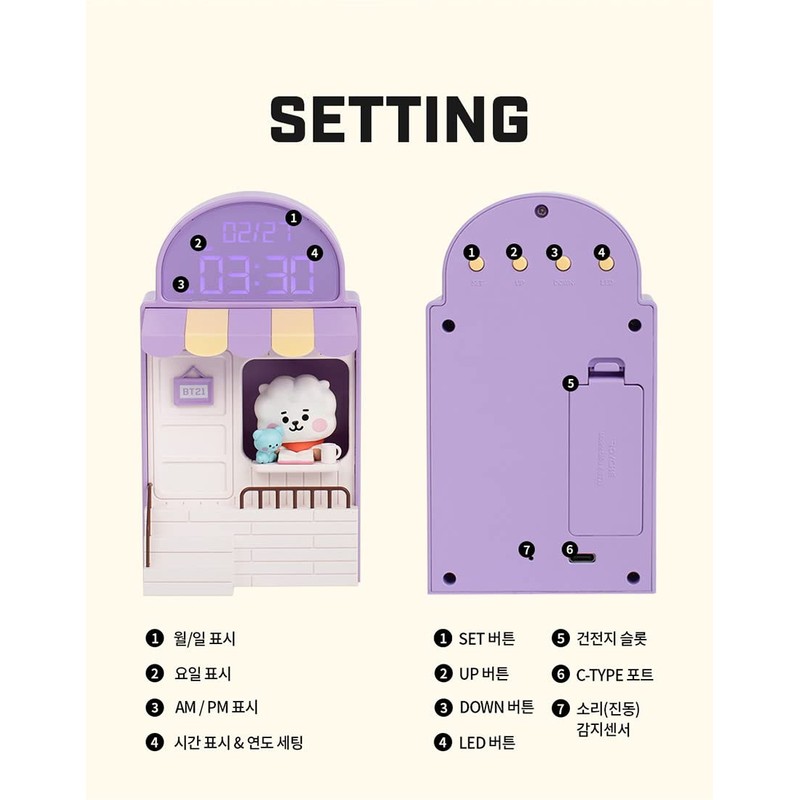 BT21 Chimmy Cafe Clock Led Desk Clock/Figure Home Deco