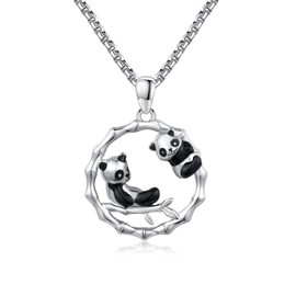 YueYuan Panda Necklace for Women 925 Sterling Silver Panda Bamboo Pendant Necklace Animal Jewelry Gifts for Mom Sister Friends Animals Lover, Sterling Silver, No Gemstone