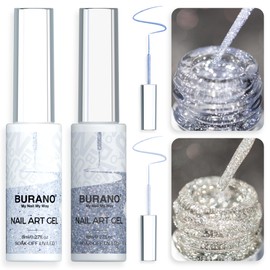 BURANO Gel Nail Polish Liner Nail Art Polish, Silver Gold Painted Gel Nail Design Polish 2 Bottle 8ml, Build in Thin Nail Brush Gel Nail Polish Curing Required (multicolor)