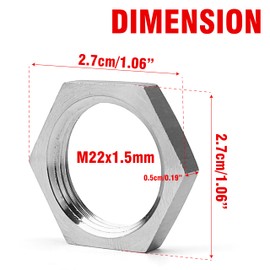 5Pcs/Set M22 x 1.5mm Hex Lock Nut Pipe Fitting Female 304 Stainless Steel Metric Fine Thread Hexagon Nuts (Size: S27 H5)