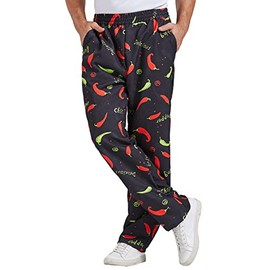 Nanxson Men's Baggy Chef Pants, Printed Work Pants with Elastic Waist Restaurant Kitchen Uniforms CFM2013 (Chili, Small)