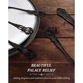 Aswwid 48 Pieces Black Silverware Set for 8, Retro Royal Flatware Set with Steak Knives, Gorgeous Stainless Steel Cutlery Utensil Set Include Forks Spoons and Knives, Mirror Finish,Dishwasher Safe