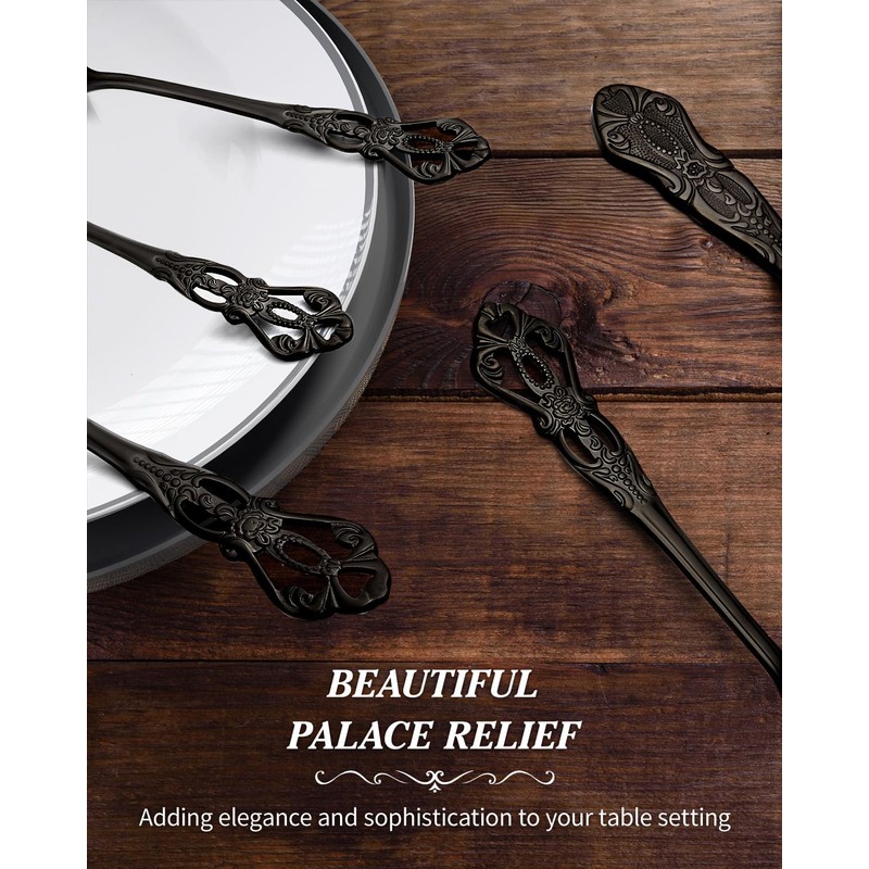 Aswwid 48 Pieces Black Silverware Set for 8, Retro Royal