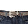 Western Scroll Buckle with Turquoise Tinted Embossed Brown Leather Belt,