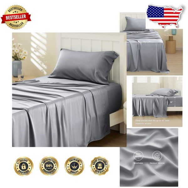 Silky Soft Bamboo Twin Sheet Set with Deep Pocket -