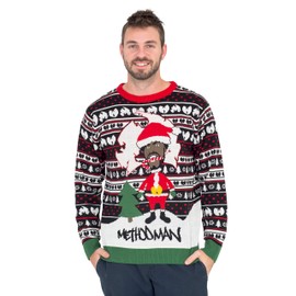 Costume Agent Santa with Candy Cane Ugly Christmas Sweater - Large - Christmas Sweaters Women - Mens Ugly Christmas Sweater Funny Multicolored