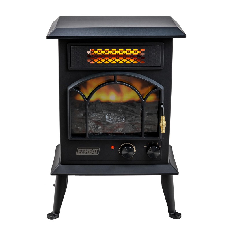 EZ-HEAT Electric Fireplace Space Heater with Flame Effect, Adjustable Thermostat,