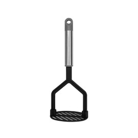 Fackelmann MODE Potato Masher, Food Crusher, PBT Plastic Non-Stick Function Head & Stainless Steel Handle with Hanging Loop, 26.3x10x7.5cm, Black, Grey & Silver