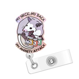 Possum My Neck, My Back, My Anxiety Attack Badge Reel, Funny Badge Reels Retractable, Name Badge Holder Reel ID Clip, Cute Animal Pediatric Decorative for Nurse Nurses Office Worker Teacher Student