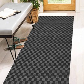 2' x 38' Runner Rugs with Rubber Backing, Indoor Outdoor Utility Carpet Runner Rugs, Checkered Gray, Can Be Used as Aisle for The RV and Boat, Laundry Room and Balcony