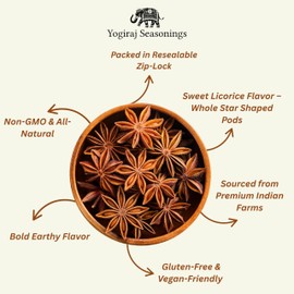 Yogiraj Seasonings Star Anise Whole (4 oz), Chinese Star Anise Pods, All Natural | Vegan | Great for Cooking, Baking & Tea (Pack of 1)