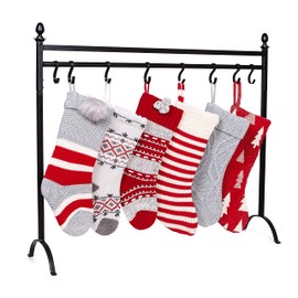 BIRDROCK HOME 8 Hook Deluxe Christmas Stocking Holder Stand for Floor | Heavy Duty Freestanding Rack | Iron Metal with Sturdy Base: 41” Long x 35” Height x 11” Wide | Holiday Decor Hanger | Black