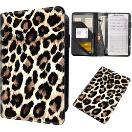 Server Book for Waitress – PU Leather Cute Server Organizer with Zipper Pocket, Card & Money Holder, Pen Loop – Fits Apron – Waitress Book for Servers, Leopard Print 02