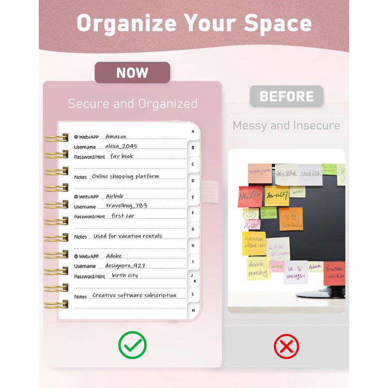 WEMATE Spiral Password Book with Alphabetical Tabs, Small Password Keeper