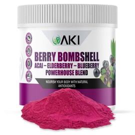 AKI Berry Bombshell - Acai, Elderberry & Blueberry Blend (5.3oz/150g) - Brings Together The Ideal Berries to Create a Nutritional, Flavorful and Convenient Superfood - Vegan Friendly & Gluten Free