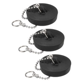 sourcing map 3Pcs Drain Stoppers, Rubber Bathtub Stopper Sink Plugs Caps with Hanging Ring and 15.7" Bead Chains for Bathtub Kitchen Bathroom (Black - 1.78" to 1.85")