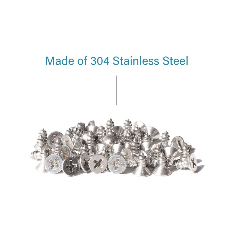 50pcs #8 x 3/8" (9.5mm) Stainless Flat Head Phillips Wood