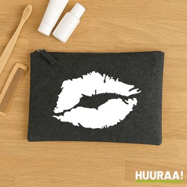 Huuraa Kulturbeutel Kussmund Lippen Geschenk 1 Liter Charcoal Filz Kussmund Geschenkidee