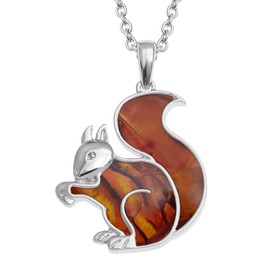 Kiara Jewellery Squirrel - Squirrel Pendant Necklace Inlaid with Natural Brownish Red Paua Abalone Shell on 18 Inch Trace Chain. Anti Tarnish Plating, Brass & Pewter pewter, Abalone
