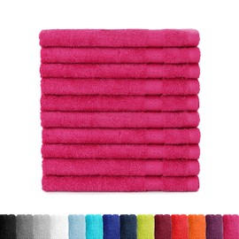 BaSaTex Terry Towelling Guest Towels 30 x 50 cm Set of 10 Guest Towels 100% Cotton Made in Green Colour: Magenta Pink