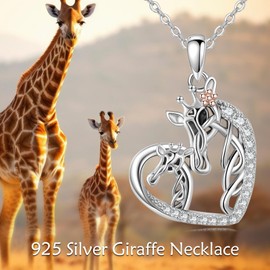 VONALA Giraffe Necklace for Women 925 Sterling Silver Giraffe Heart Pendant Necklaces Jewelry Birthday Gifts for Mom