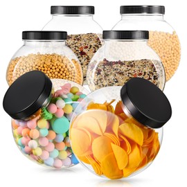 Sunnyray 6 Pcs 85 oz Clear Candy Cookie Jar Set Slanted Plastic Candy Jar Dishes with Lids Candy Containers Clear Candy Holder for Candy Buffet Party Table Kitchen Counter Home Office Storage