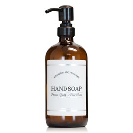 Artanis Home Amber Refillable Hand Soap Dispenser with Oil Rubbed Bronze Pump for Kitchen, Bathroom Sink - Glass Boston Round Soap Bottle - Waterproof Label - 16 oz