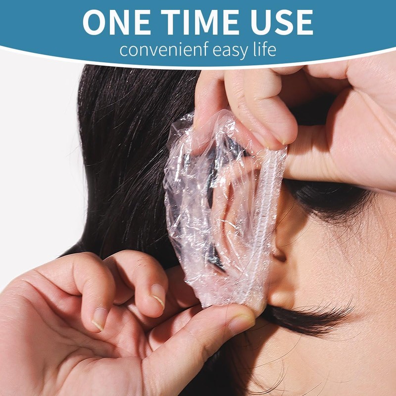 100 Pack Disposable Clear Ear Covers For Shower,dye the hair，