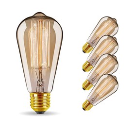 Bravelight-Edison Bulbs, 60W E26/E27 Base, ST64, 4 Pack Vintage Edison Lamps, Tungsten Filament Bulbs, Antique Style, Dimmable, Home Lighting Decorative Bulbs, Incandescent Bulbs Replacement