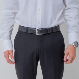 BELTINGER High Quality Suit Belt Made of Full Cowhide Leather 3.5 cm | Cambered Leather Belt Men 35 mm | Business Belt Made in Italy, Navy, Silver