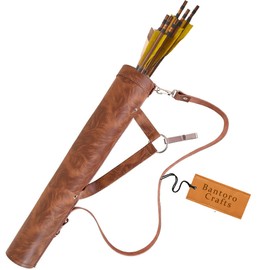 Brown Leather Quiver Traditional Leather Archery Quiver Arrow Holder Waist/Hip Hanging Shoulder Bag Shooting Hunting Shoulder Strap Adjustable Waist Bag
