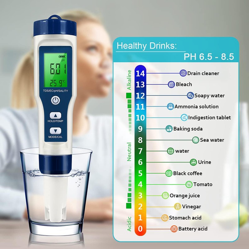 Pool Salt Tester, 5 in 1 pH and Salt Meter