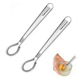 MEZOKUCEL 2 Pcs Mini Spring Coil Whisk, Hand Held Sauce Stirrer, Stainless Steel Hand Whisk Blender Milk Frother Foamer, Coffee Mixer Honey Cream Whisk Kitchen Gadget