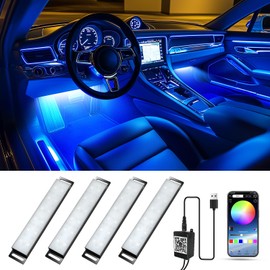 Honalia Interior Car Lights, 4Pcs Car LED Lights with Music Mode and Scene Options, Footwell Lighting for Car with Smart APP Control & USB Charger for Truck DC 5V