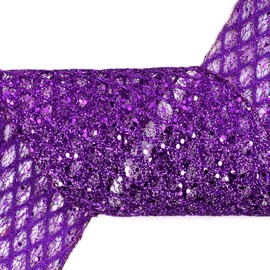 VATIN 6" Purple Christmas Ribbon, Purple Glitter Mesh Diamond Web Sequin Dots Wired Christmas Ribbon for Gift Wrapping Bow Making Wreath Supply-10 Yards