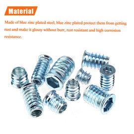 HELIFOUNER 60 Pieces 1/4"-20 x 15mm Threaded Inserts with Hex Wrench for Wood Furniture, Blue Zinc Plated Carbon Steel Inserts