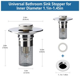 Anytin 2pcs Bathroom Sink Drain Strainer Pop Up Sink Drain Stopper with Removable Stainless Steel Filter Basket, for US Universal Bathroom Kitchen Basin Sink Stopper Bathroom Sink Stopper