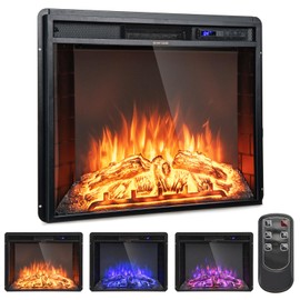 Tangkula Recessed Electric Fireplace, 26 Inch Fireplace with Adjustable Flame Brightness, LED Screen & Remote Control with Timer, Overheating Protection, 750W/1500W Fireplace Heater