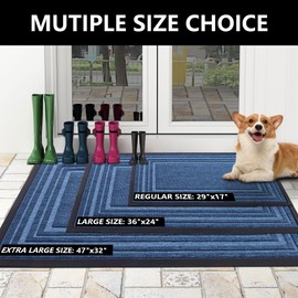 Buganda Floor Door Mat, Heavy Duty Doormat Outdoor Indoor, Natural Rubber Mat, Non Slip, Low Profile Outdoor Mat for Home Entrance, Garage, Patio Porch Farmhouse, 29x17, Blue