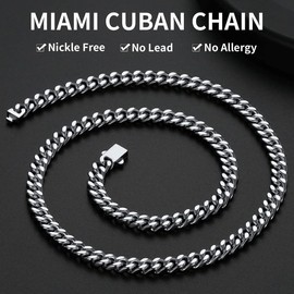 Stainless Steel Mens Cuban Link Chain, Miami Cuban Chain Necklace for Men, 7mm Wide Hip Hop Mens Jewelry, 24"