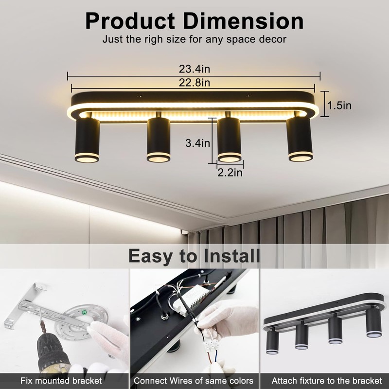 LED 4 Light Track Lighting Spotlight Kit, Black Ceiling Spotlights,