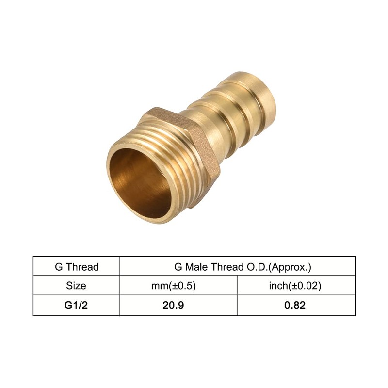 sourcing map Brass Hose Barb Fitting,Connector,14mm Barb x G1/2 Male