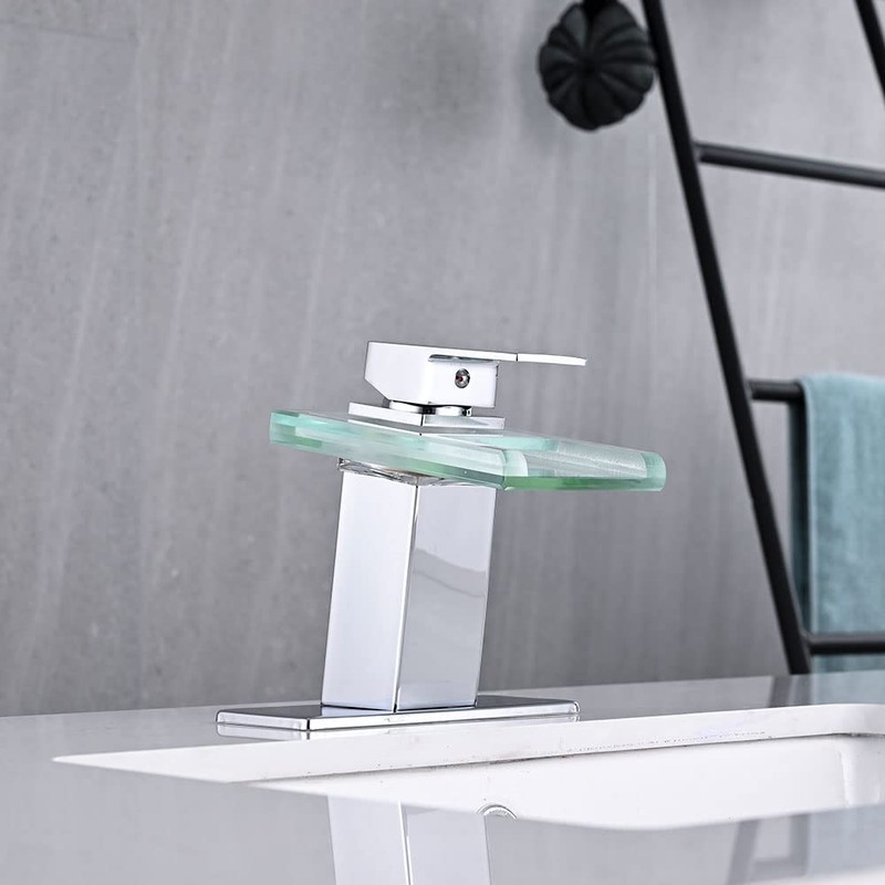 AVSIILE LED Bathroom Sink Faucet, Chrome Waterfall Single Hole Handle