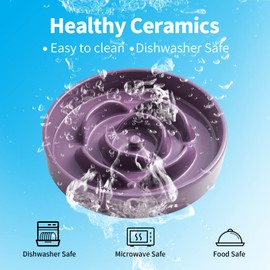 Addogyy 8.66 in Purple Dog Bowl Slow Feeder Ceramic for Medium and Large Breed,Slow Feeding Dog Food Water Dish Heavy Wighted,Puppy Bowl for Fast Eaters,Puzzle Slow Eating Bowl Modern Maze